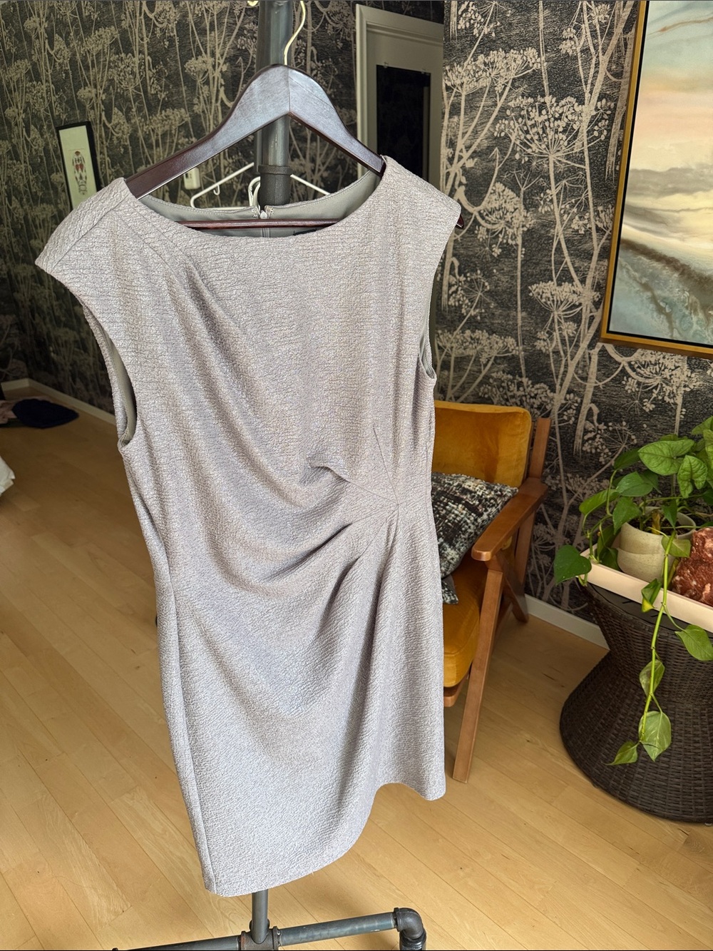 Saks Fifth Avenue Black Label Light Gray Sheath Midi Dress